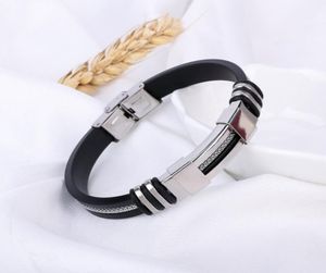 European och American Men039S armband svart rostfritt stål silikonarmband mode charm manlig armband armband gåva w8041331