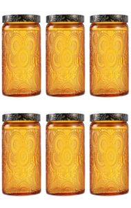 6pcs Embossed Glass Candle Container Kits Empty Round Making Mason Jars Storage Bottles 9781828