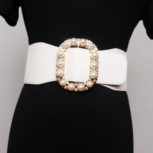Women's runway fashion pearl buckle elastic Cummerbunds female Dress Corsets Waistband Belts decoration wide belt R3176 293a
