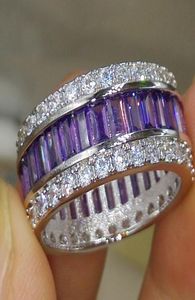 Intero ebraico di lusso professionale Principessa Cut 925 Sterling Silver Amethyst Gemstones CZ Diamond Wedding Lover Band Gift 8791467