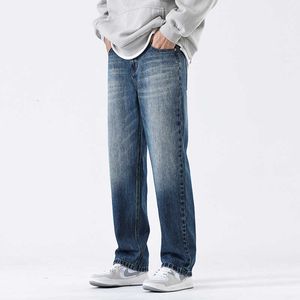 Gradient Blue Jeans Herren Herumn American Casual Hosen Frühling und trendige Marke Straight Bein lose breit gekräuselte gutaussehende