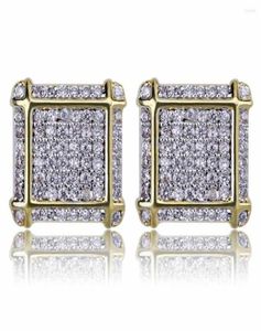 Stud Earrings 11mm Micro Paved Cubic Zirconia Bling Iced Out Square For Men Hip Hop Fashion Rapper Jewelry Gifts Gold46232318899517