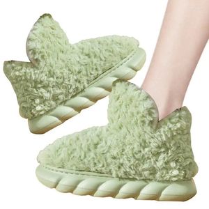 Botas de lã fofas femininas redondo dedo do pé sem deslizamento Sapatos quentes grossos Sapatos de memória macia Fuzzy Booties