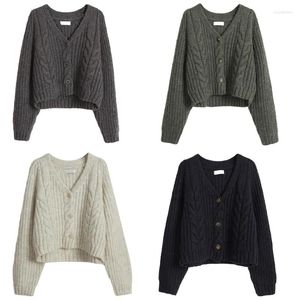 Malha feminina feminino de manga longa Cardigan Cardigan Butão V Botão Up Cable Jackets Casal