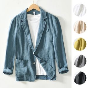 Plus storlekar M4XL MENS CASUAL BUSINESS LINEN COMON SUAME JAKE LOOK FID Fashionable Solid Color Singlelayer Blazer 240507