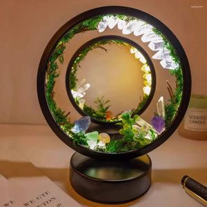 Table Lamps Natural Crystal Cluster Circle LED Lamp Ring Light USB Power For Bedroom Living Room Decor Beside Design Desk