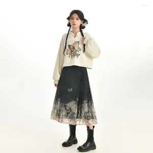 Work Dresses Women Two-piece Set With Long Sleeves Medium Length Chinese Style Embroidered Top Horse Face Skirt Temperament Short