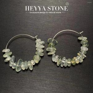 Brincos de argola Heyya Stone Pré -prehnite simples círculo redondo de jóias gemias de pedras preciosas exclusivas de aço inoxidável