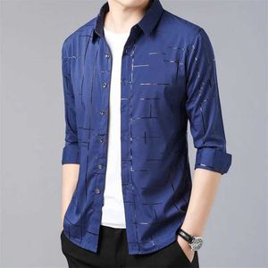 Camisas de vestido masculinas de 9oke masculino casual e elegante camisa impressa de trenó longa e não resistente a rugas e resistentes a rugas D240507