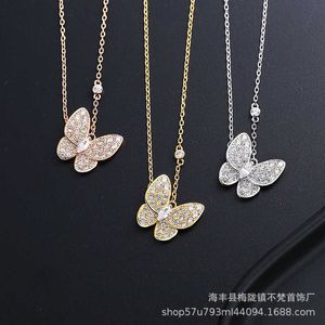 Brand originality Van High Version 18K Rose Gold Butterfly Necklace Clover Full Diamond Clavicle Chain Elegant Live Broadcast jewelry