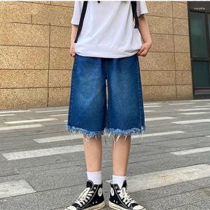 Calça feminina de cor sólida de cor lareira de capa de perna larga shorts azuis vintage estilo capris cistão alta jeans de comprimento de Kenn