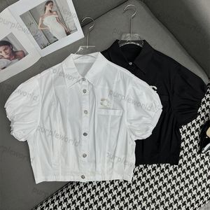 Mulheres blusas cortadas camisa de manga curta garotas de verão bordado branco camisetas