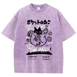 T-shirt feminina Harajuku Kaii Cat T-shirt Camisetas de verão respiráveis Tamas de moda Cool Tees respiráveis S-xxxl Tshirts Mulheres D240507