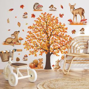 Stickers Large Maple Forest Animals Wall Stickers Squirrels Sika Deer Wall Decals Nursery Kids Boys Girls Room Daycare Wall Decor