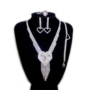 Bridal jewelry 4-piece set with rhinestone gemstones bridal wedding accessories set all diamond earrings necklace bracelet ring banquet photography jewelry set