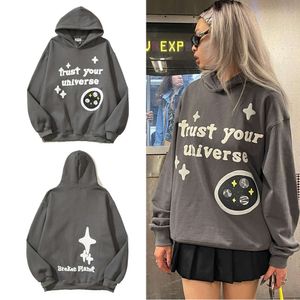 American high street trendy brand Brooken printed foam loose casual hoodie for men and women, couple hooded sweater