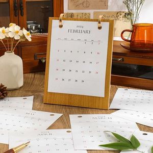 Calendário 2024 Memorando de mesa de mesa de estilo simples calendário Fine Livro Decoração de Home de madeira em pé