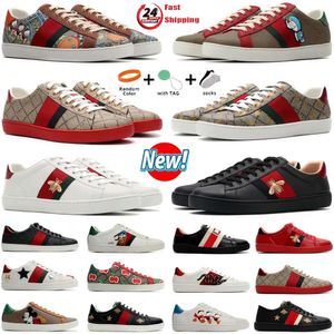 2024 Nya designerskor Casual Shoes Bee High Quality Cartoon Ace Leather Snake Brodery White Green Red Stripes Classic Mens and Womens Casual Outdoor Sneakers