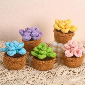 Decorative Flowers Hand Knitted Crochet Artificial Succulent Bonsai Plants Potted Gifts Home Living Room Office Party Decoration Ornament