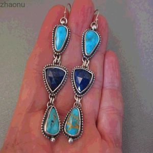 Dangle Chandelier Vintage metal handicraft inlaid with green stone lapis lazuli lapis lazuli earrings handcrafted ultra long womens hook pendant earrings XW
