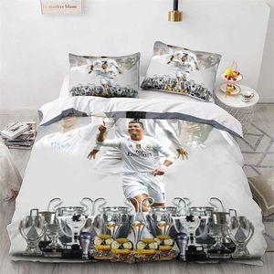 Bettwäsche -Sets 23 Stück Down Duvet Cover Set Ronaldo Idol Football Star 3D Down Duvet Cover für Teenager Kinder Jungen und Mädchen Softbett Cover mit Zipper J2405