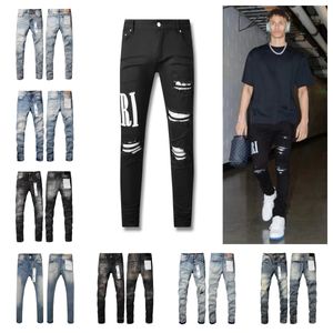 Purple Jeans Mens Designer Embrodery Quilting Ripped For Trend Brand Vintage Pant Casual Solid Classic Straight Jean For Manlig motorcykelbyxa Mens Rock 28-40