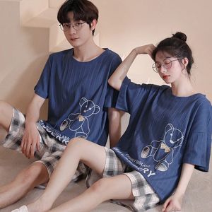 Cotton Couples Pajamas Set For Men Women Summer Short Sleeves Sleep Top Shorts Homewear Female Male Night Clothing hombre 240428