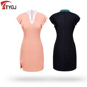 Women's Tracksuits TTYGJ Ladies V Neck Dress Ruffle Slves Shirt Dresses with Inner Shorts Split Anti-exposure Sports Skirts for Women Y240507