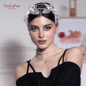 Hair Clips TopQueen Moda White Faux Pearl Hoop Bridal Wedding Crystal Headwear Rhinestone Cabeça Acessórios para mulheres HP648