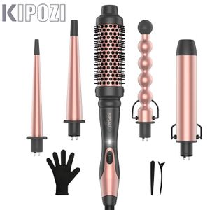 Kipozi Professional Curling Iron narzędzia do włosów 5-w-1 natychmiastowe ogrzewanie elektryczne Curling Żelazne szczotkę powietrzną ceramiczne beczki dla kobiety 240507