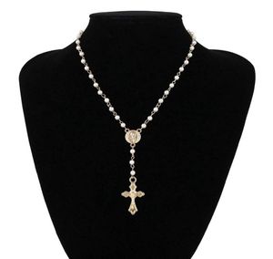 Katolska radbandpärlor halsband kvinnor uttalande religiösa smycken guld lin kedja flerskikt choker halsband vintage8591683