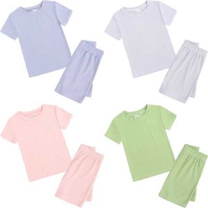 衣料品セット新しいファッションの子供用ホームウェアガールズソリッドTシャツ+ショーツ服の子供の男の子オールオールズキッズH240507