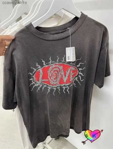 Męskie koszulki Vintage Gray Saint Michael Love T Men Men Flame Graphic T-shirt Wysokiej jakości topy Wash Short Seve H240507