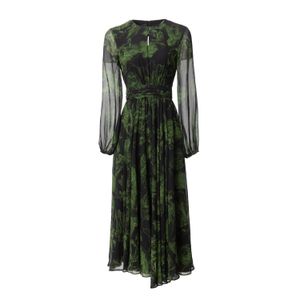 Summer Green Floral Print Panelled Dress Long Sleeve Round Neck Midi Casual Dresses A4A291540