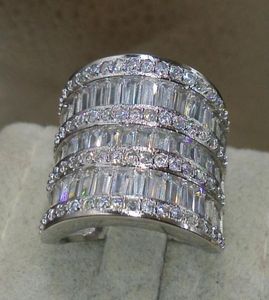 Size510 Luxusschmuck handgefertigt 925 Sterling Silber Prinzessin geschnittener Weitring Weißer Saphir CZ Diamond Gemstones Frauen Hochzeitsband6810363