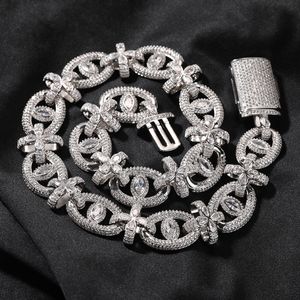 18mm Hip Hop Mens Horse's Eye Cross Cuban Chain Necklace Bracelets 5A Zircon Jewelry Set