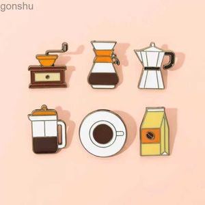 Pins Broschen niedliche Kaffeewerkzeug Bohne Emaille Brosche Mini Cartoon Kaffee Brosche Barista Badge Flip Kragen modische Kaffeetasse Schmuck Geschenk Großhandel WX WX