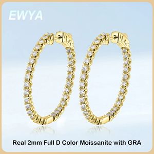 Ewya Luxury Designer D Color Full 2mm Hoop Earrings For Women Party S925 Silver Plated 18K Gold Diamond Earring Gift 240418