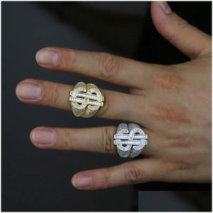 Band Rings Luxury Designer Finger Ring High Quality Paved Fl Cz Stone Gold Sier Punk Styles Hip Hop Men For Party Jewelry Wholesale Dr Dhjc7