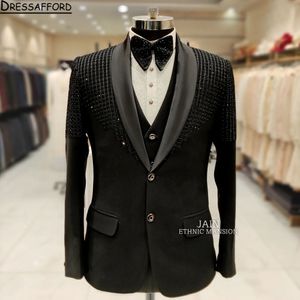 Abiti da uomo Blazer Wedding Design italiano design su misura per fumatori nero su misura giacca da 3 pezzi Terno per uomini (giacca + pantaloni + gilet)