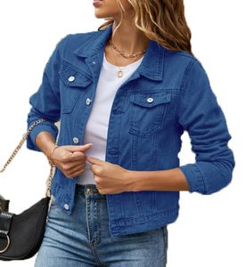 Jaqueta de lapela de lapela estilosa, cor de jeans sólida, mulheres jackets de jeans de jeans brancos pretos de moda de jeans de jeans de jeans de casaco feminino