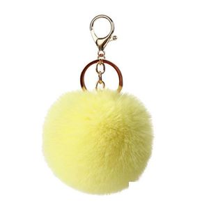 Nyckelringar lanyards 16 färger 8cm fluffig faux kanin pälsboll kvinnor flickor bil skolväska nyckel ring söt pompom kedja smycken tillbehör dhfeo