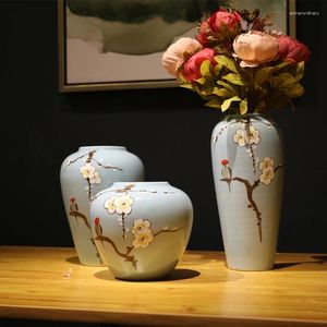 Vasos jingdezhen antigo porcelana clássica chinesa pintada à mão vaso feito artesanal kaolin flor de luta com decoração de casa fengshui