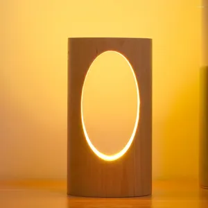 Table Lamps Solid Wood Led Night Light Usb Powered Desktop Decoration Bedside Atmosphere