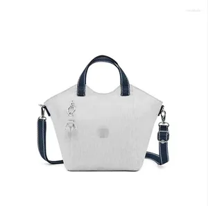 Shoulder Bags 2024 Spring Jute Grey Color Stripe Splicing Series Monkey Bag Lightweight Nylon Hand-held Cross-slung Lady Ki7160