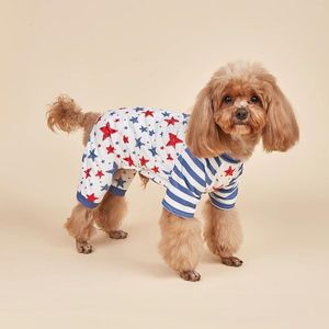 Odzież dla psów niebiesko -białe piżamy w paski amerykańskie ubrania gwiazdy flagi dla małych psów dziewczyna chłopiec szczeniąt średnie zwierzęta domowe Chihuahua Yorkie f