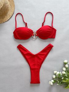 Women's Swimwear Sexy Underwire Push Up Ribbed Micro Mini Bikinis Sets Two Pieces V-waist Thong Swimsuit Bathing Suit Biquini