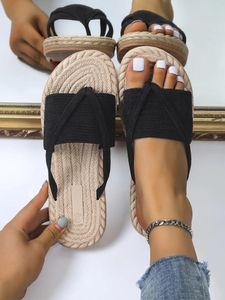 Casual Shoes Vacation Apricot Sandaler för kvinnor Minimalistisk Corduroy Toe Post Design Thong Senior Designer Summer Outdoor