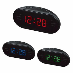 Klockor LED Alarm Clock Radio Digital AM/FM Radio Red With EU Plug Large LED Display Digital Radio Alarm Clock för sovrummet Bedside Desk