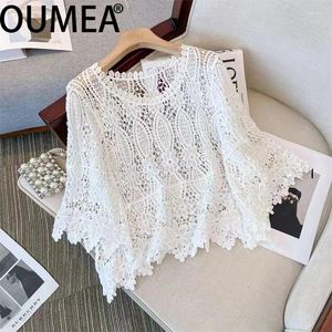 Women's T Shirts OUMEA Women Spring Cotton Crochet Blouse Floral Pattern Vintage Tops Hollow Out Knitting Casual Lace